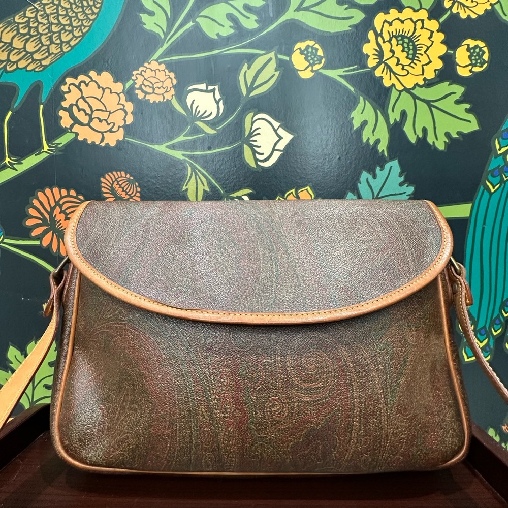 Etro Milano Vintage 1990s Paisley Crossbody Bag with Leather Trim - Picture 4 of 11